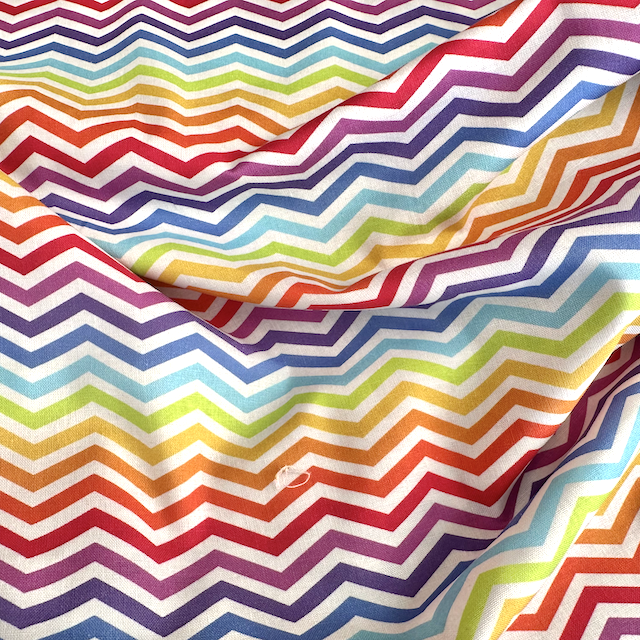Rainbow Zig Zag Funky 100% cotton fabric, 54 inches wide, sold per half metre