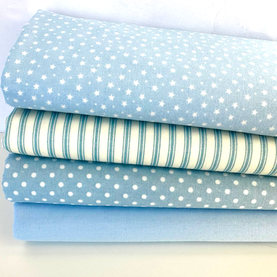 Baby Blue  4 piece  FAT QUARTER BUNDLE,  100% cotton fabric poplin