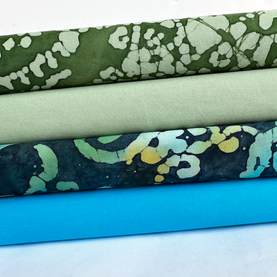 4 Piece Green & Blue Batik fat quarter  Bundle, 100% cotton fabrics