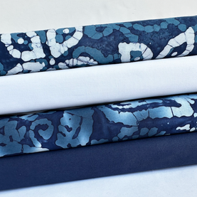 4 Piece Blue & White Batik fat quarter  Bundle, 100% cotton fabrics