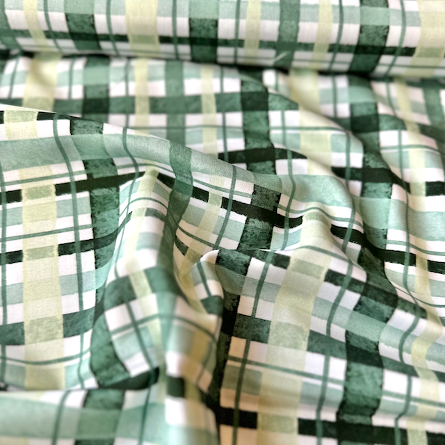 Shades of Green Check 100% Premium Cotton by Timeless Treasures Per 1/2 Metre