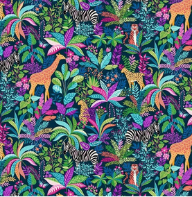 Tropica blue jungle design 100% cotton fabric, 112cm wide sold per 1/2 metre