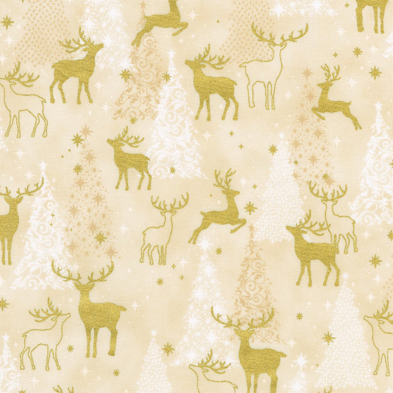 Christmas Traditional Trimmings Stag (IVORY) by Robert Kaufman - 100% Premium Cotton Fabric, per 1/2 M