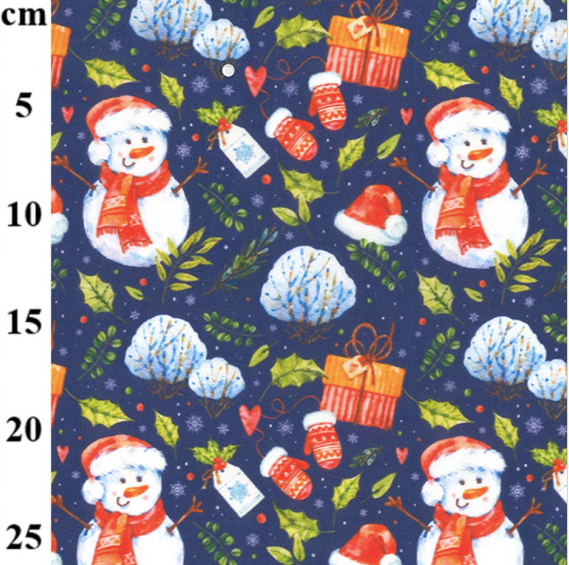 Snowmen in Santa Hats 100% Cotton fabric, 58 inches wide, sold per half metre