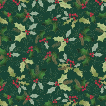 Christmas Green Holly 100% Cotton fabric