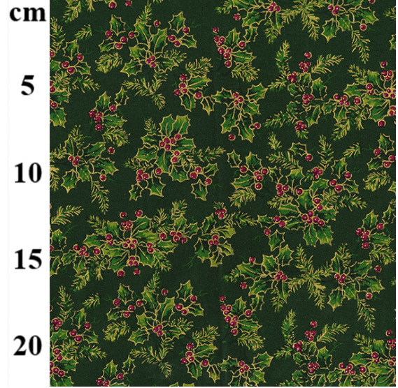 Green Holly Sprigs & Berries Christmas Fabric