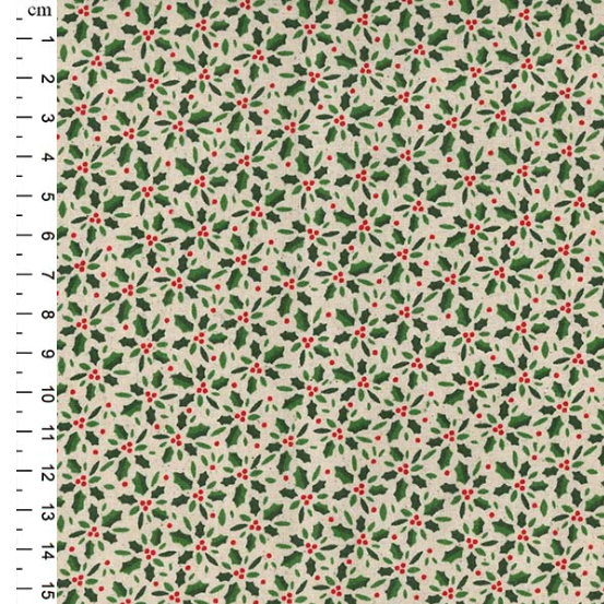 Christmas Mini Holly Leaves & Berries 100% cotton fabric