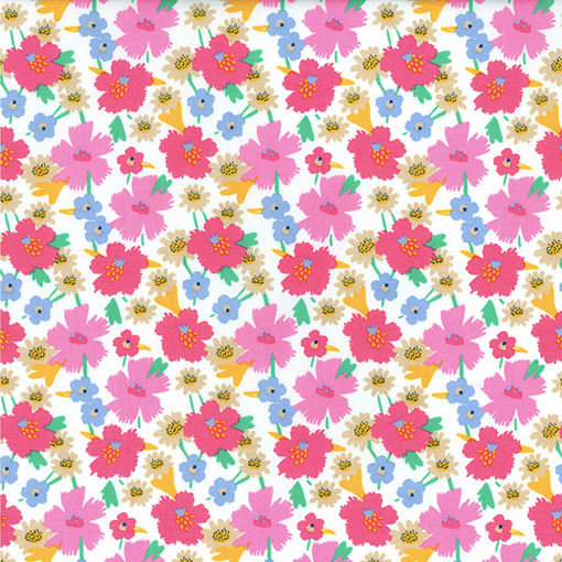 Heathers Floral Ivory 100% cotton poplin fabric, sold per 1/2 metre, 112cm wide