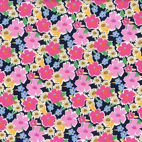 Heathers Floral Navy 100% cotton poplin fabric, sold per 1/2 metre, 112cm wide