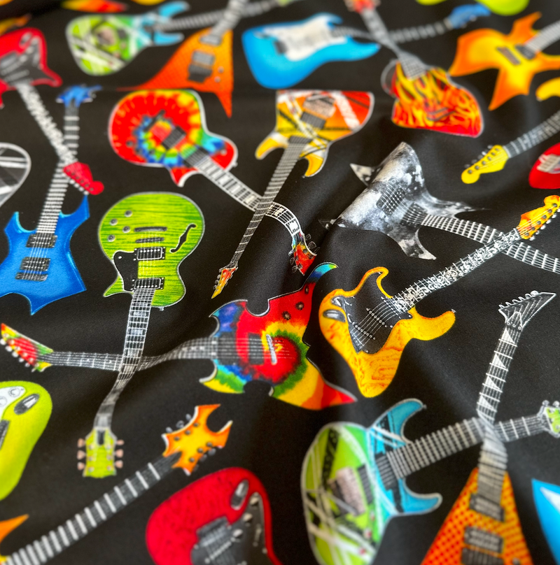 Last Piece Timeless Treasures Feel the Music guitar fabric, sold per 1/2 metre, 112cm wide,100% cotton