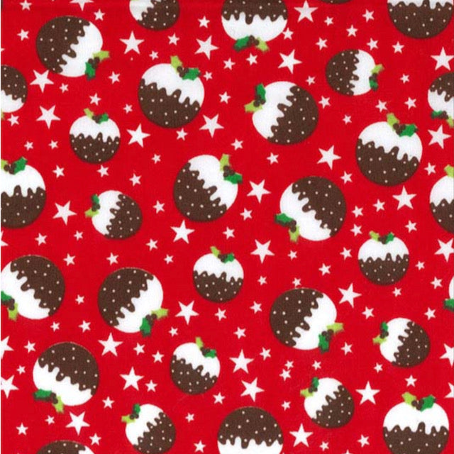 Christmas Puddings Red , Polycotton Fabric 112cm wide sold by the half metre