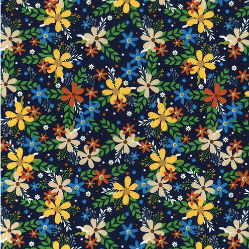 Anne Floral Navy 100% cotton poplin fabric, sold per 1/2 metre, 112cm wide