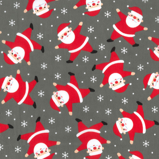 Christmas Dancing Santa Grey Polycotton Fabric 112cm wide sold by the half metre