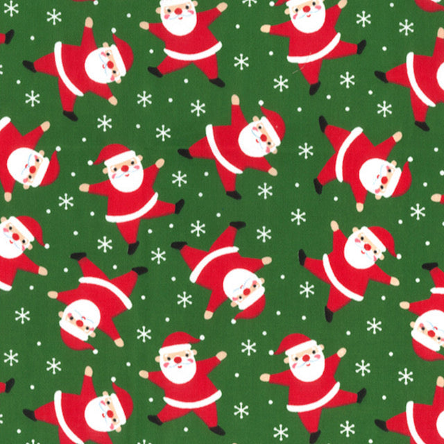 Christmas Dancing Santa Green Polycotton Fabric 112cm wide sold by the half metre