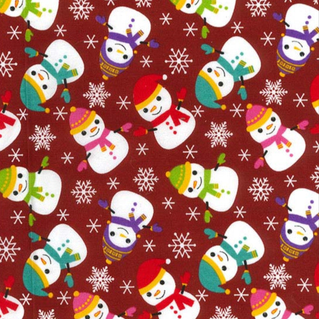 Christmas Snowman in Scarfs Wine, Polycotton Fabric 112cm wide sold by the half metre