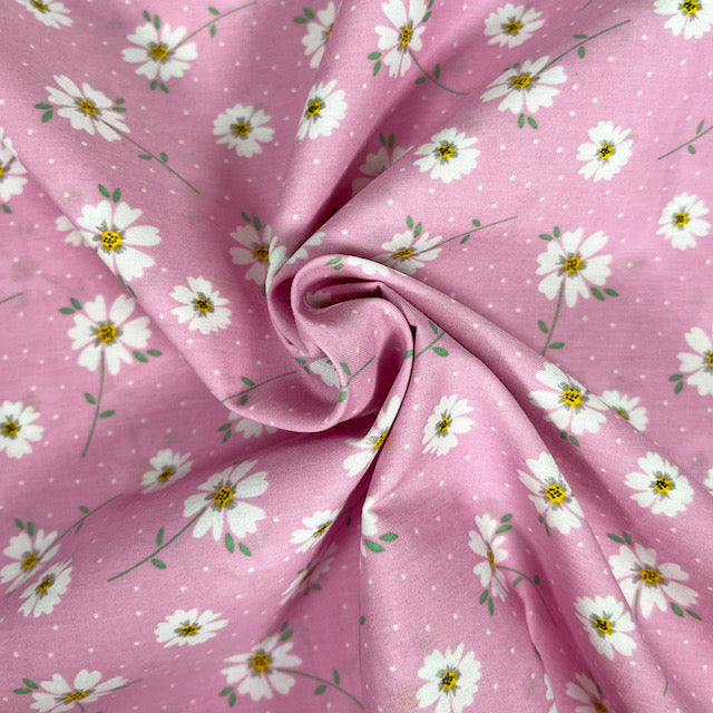 Pink Daisies Polycotton fabric, 112cm wide per 1/2 metre
