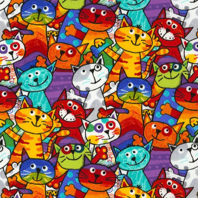 Stacked Cats 100% Premium Cotton by Timeless Treasures Per 1/2 Metre