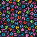 Colourful Paw Prints Fabric Black 100% Premium Cotton by Timeless Treasures