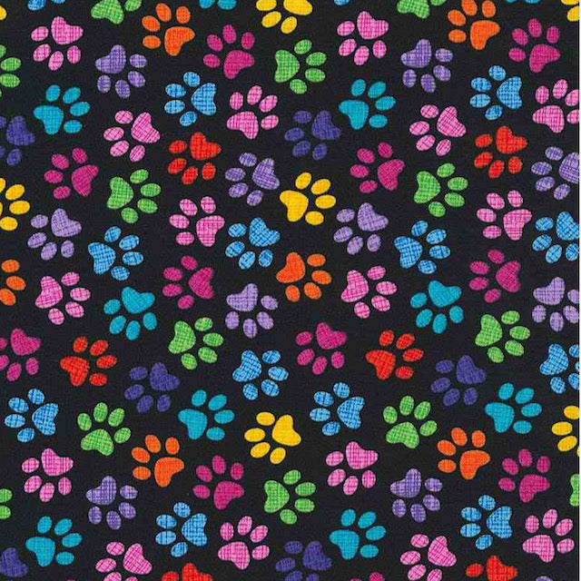 45cm Piece Colourful Paw Prints Fabric 100% Premium Cotton by Timeless Treasures