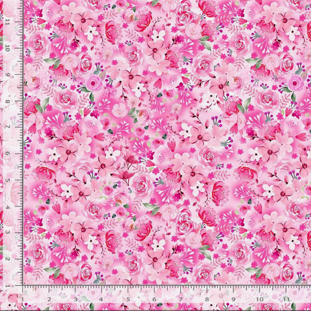 Pink Floral 100% Premium Cotton by Timeless Treasures Per 1/2 Metre