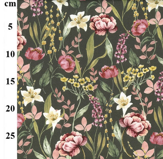Olive & Dusky Pink floral100% cotton CANVAS  Fabric, sold per half metre, 140cm wide