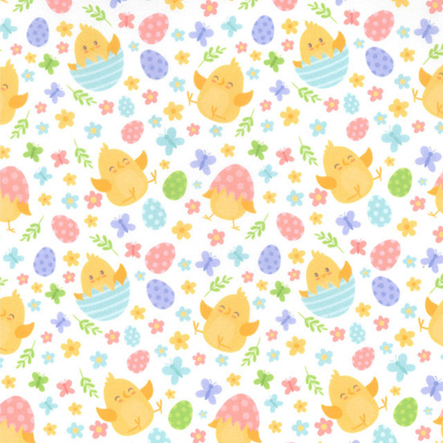 Easter Chicks And Flowers design, 100% cotton fabric, 145cm wide Made in UK OEKO tex certified