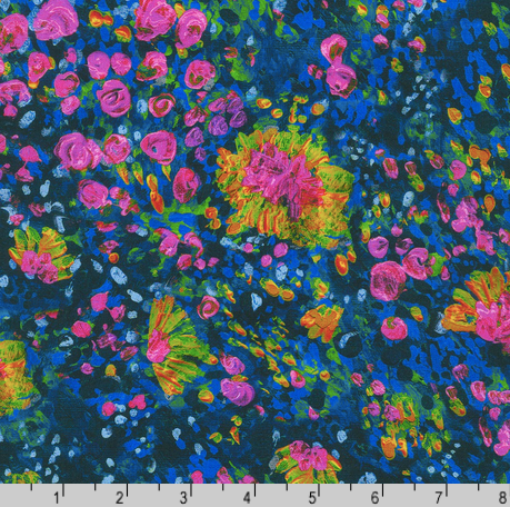 Painterly Petals Meadow - Yellow & Pink Flowers 100% Premium Cotton fabric by Robert Kaufman, per 1/2 metre