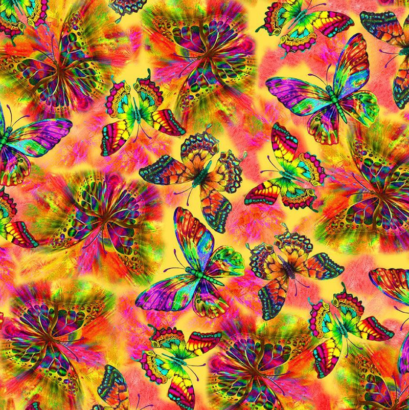 Nature's Glow Electric Butterflies 100% Premium Cotton by Timeless Treasures Per 1/2 Metre