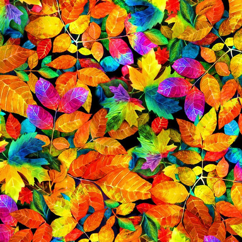 Nature's Glow Rainbow Neon Leaves 100% Premium Cotton by Timeless Treasures Per 1/2 Metre