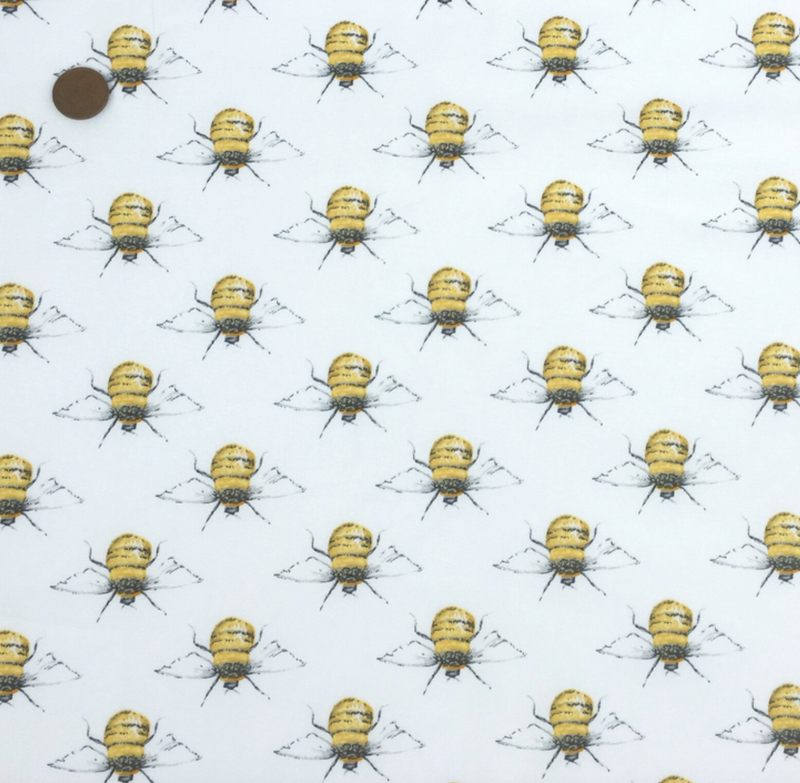 Ivory Bees 100% Cotton Poplin Fabric 112cm wide sold per 1/2 metre