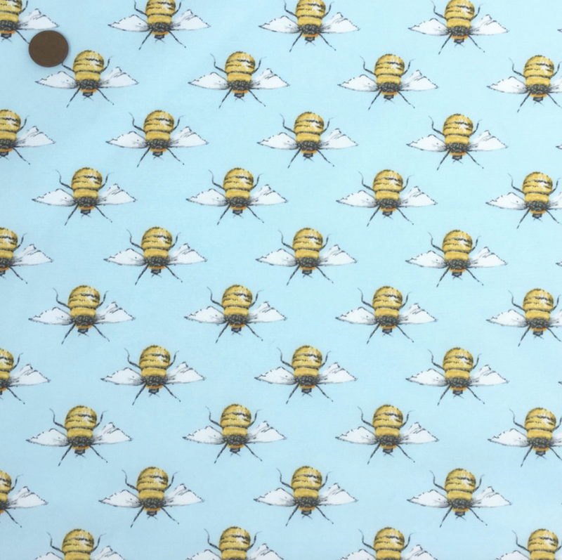 Pale Blue Bees 100% Cotton Poplin Fabric 112cm wide sold per 1/2 metre