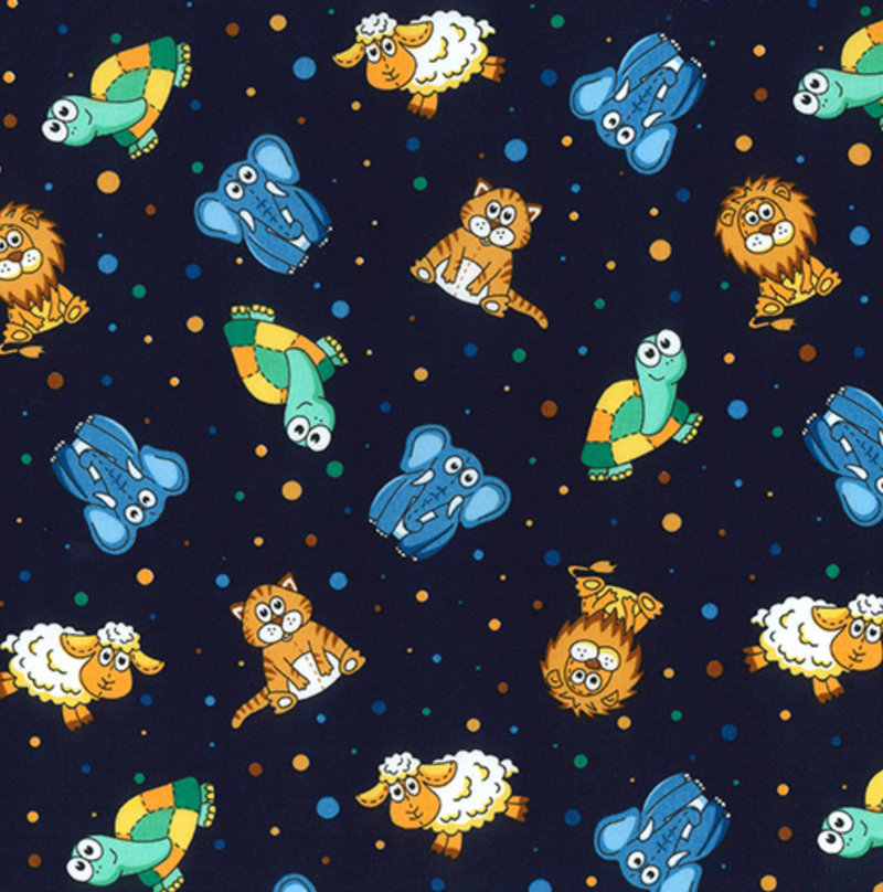 Navy Blue Baby Animals Children's Fabric 100% Cotton Sold Per 1/2 Metre 112cm Wide