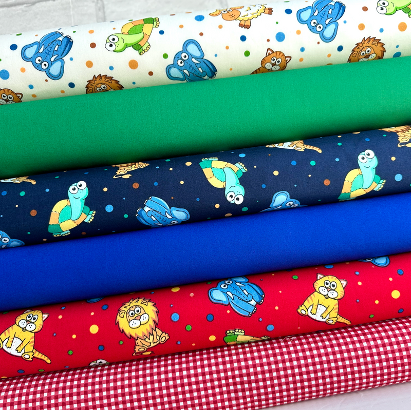 Colourful Baby Animals 6 Piece Fat Quarter Bundle 100% Cotton Poplin Fabric