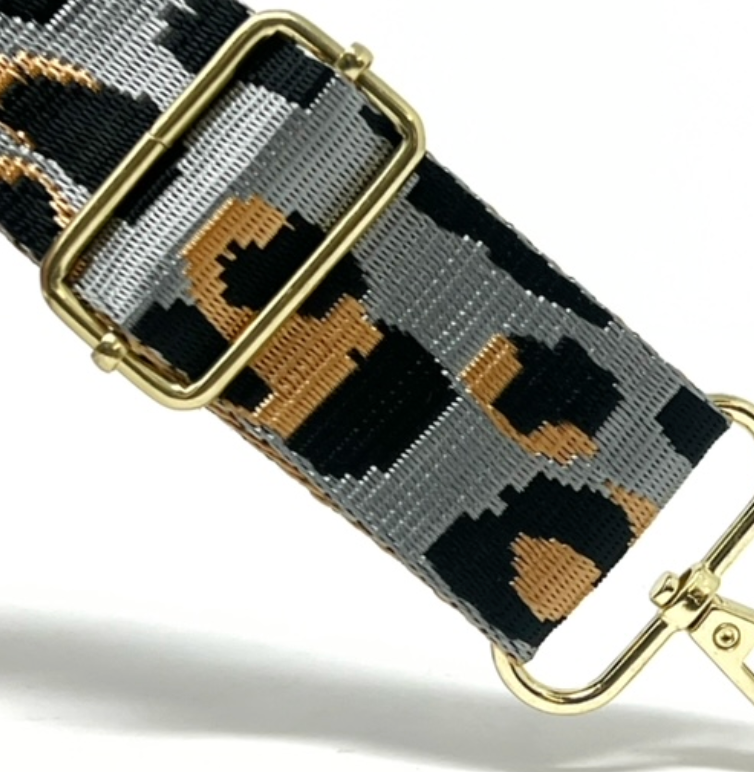 Grey/Gold Animal Webbing Tape 38mm wide.  Ideal for bag straps - Sold Per Metre