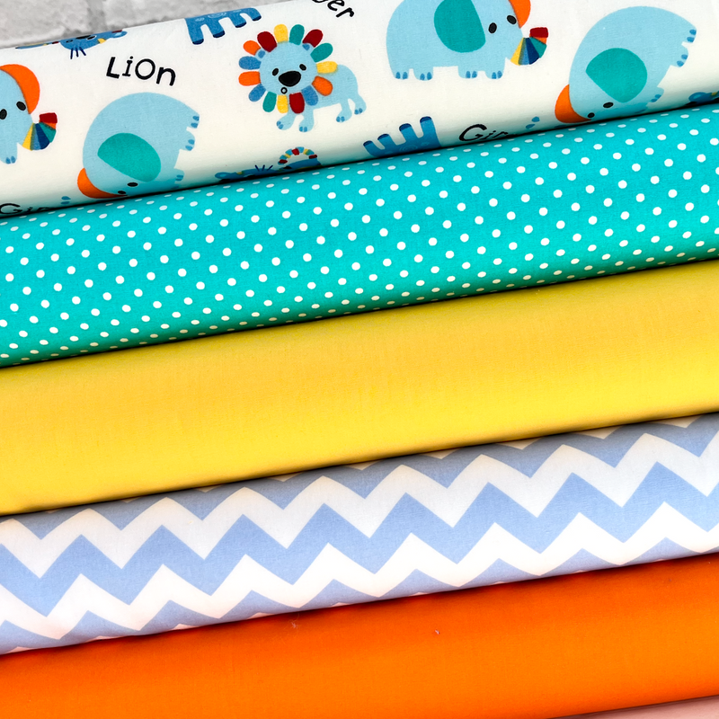 Colourful Animals 5 Piece Fat Quarter Bundle 100% Cotton Poplin Fabric