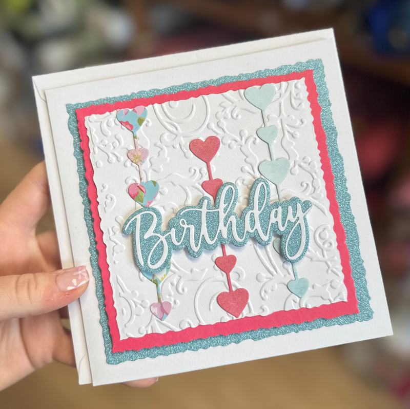 Blue Glittery Birthday Greetings Card Handmade By Debra