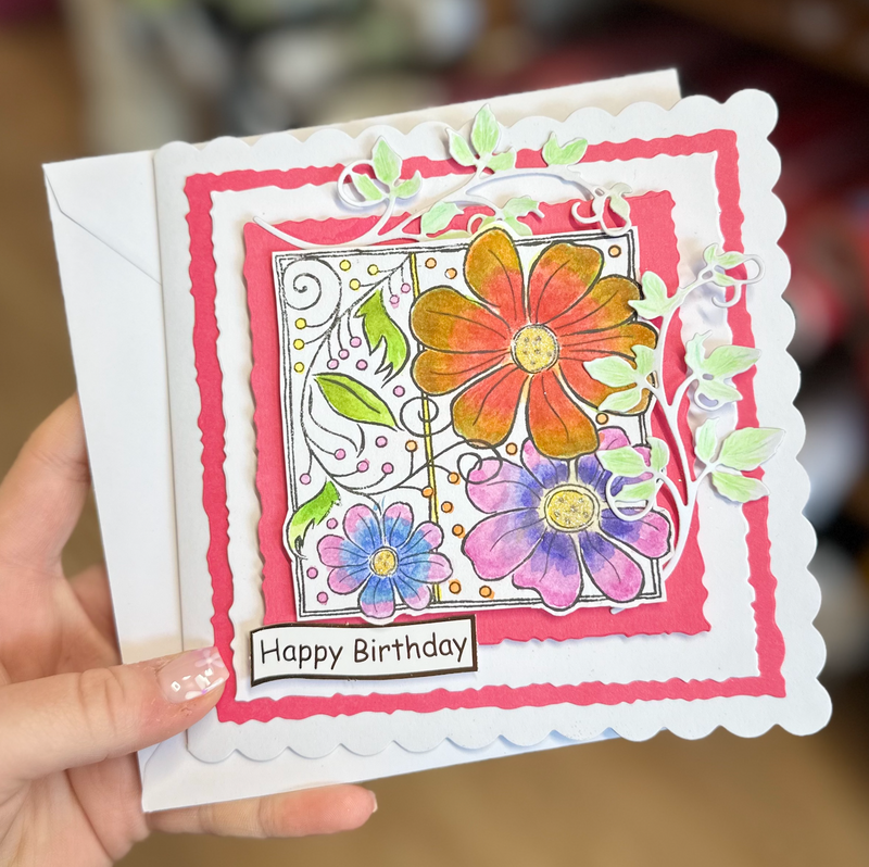 Colourful Floral Happy Birthday Greetings Card Handmade By Debra