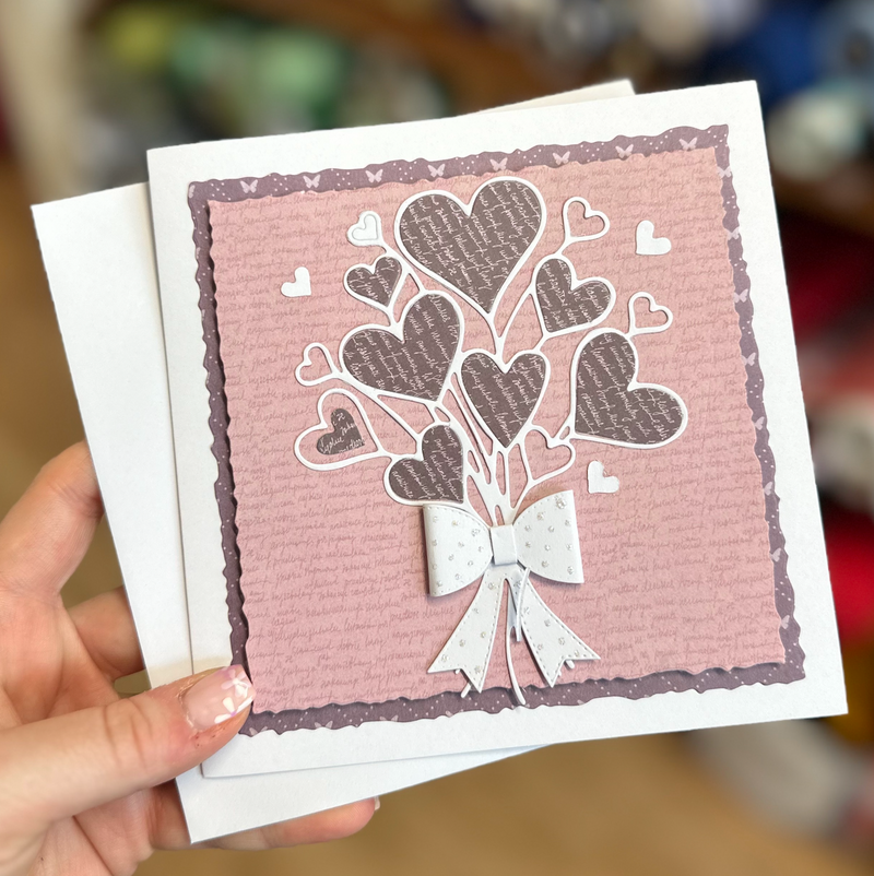 Pinks & Plums Celebration Hearts Greetings Card Handmade By Debra