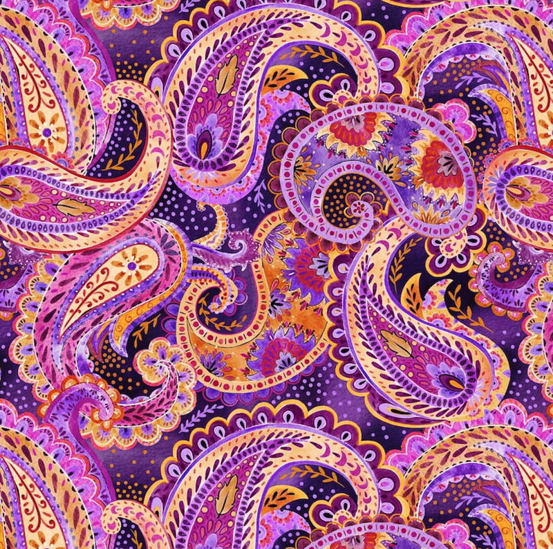 Petra Purple & Lilac Paisley Design by STOF 100% Cotton Fabric Per 1/2 Metre 112cm Wide