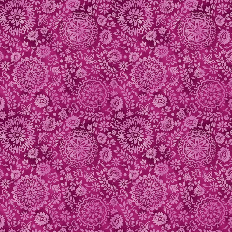 Petra Pink Mini Medallions Design by STOF 100% Cotton Fabric Per 1/2 Metre 112cm Wide