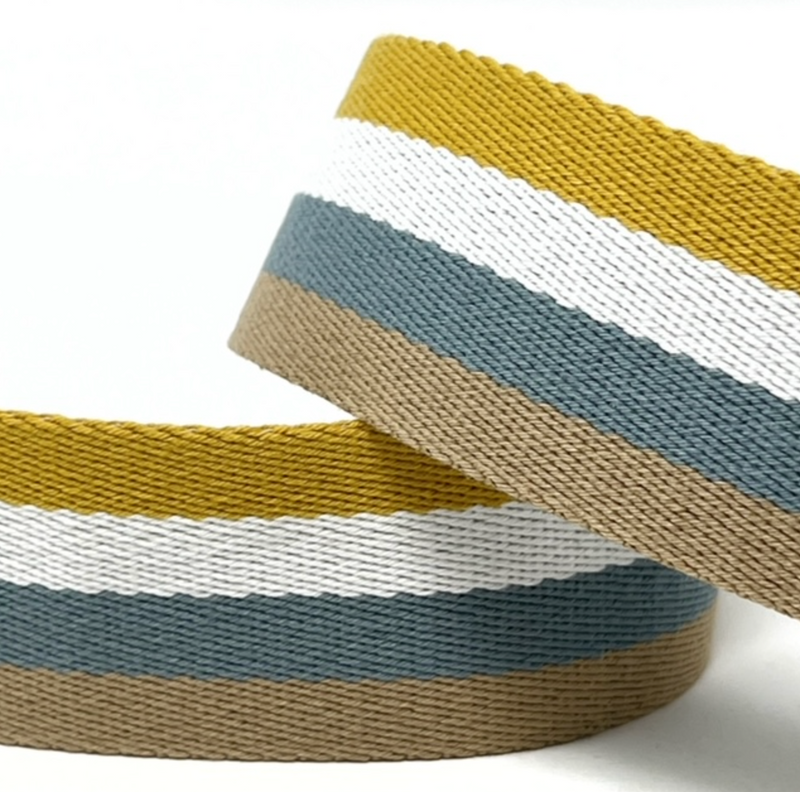 Grey & Mustard Webbing Tape 38mm wide.  Ideal for bag straps - Sold Per Metre