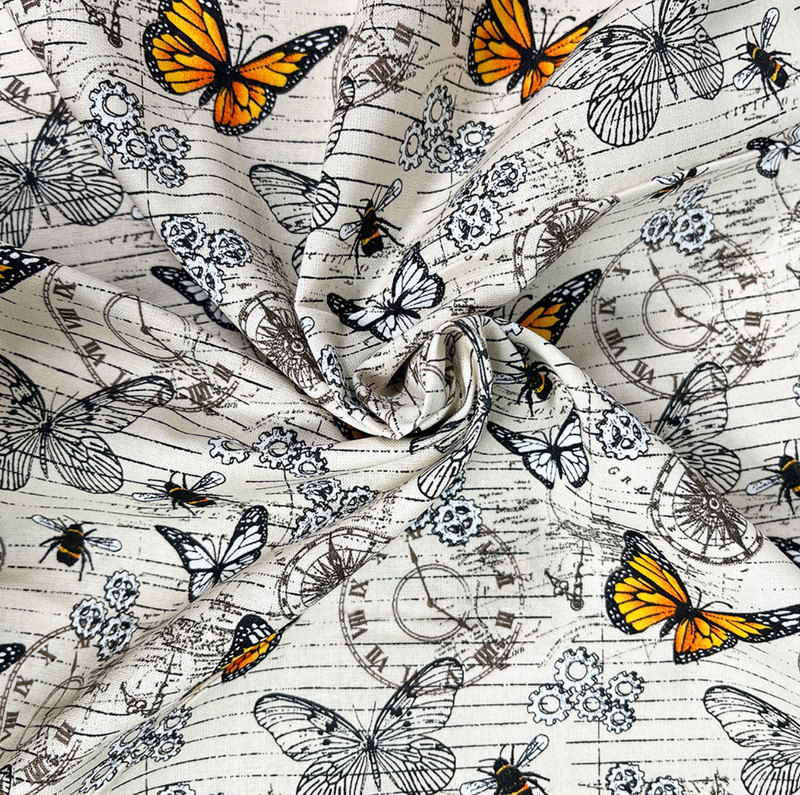 Butterflies Steam Punks 100% Cotton Fabric 112cm Wide Per 1/2 Metre