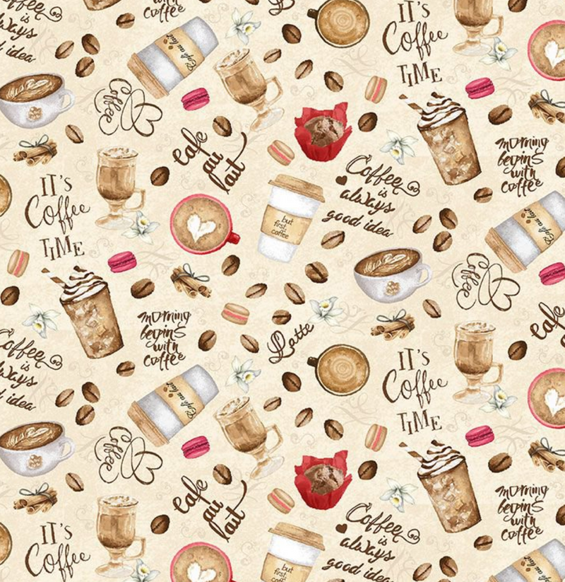 Coffee & Muffins 100% Premium Cotton by Timeless Treasures Per 1/2 Metre