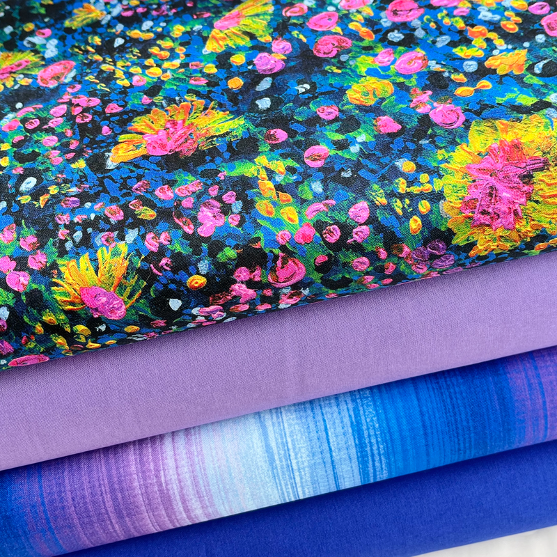 4 Painterly Purples Fabric Bundle 100% Premium Cotton
