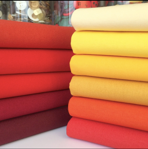 11 Piece Red Orange and Yellow Blenders Fat Quarter Bundle Rainbow Craft, 100% Cotton