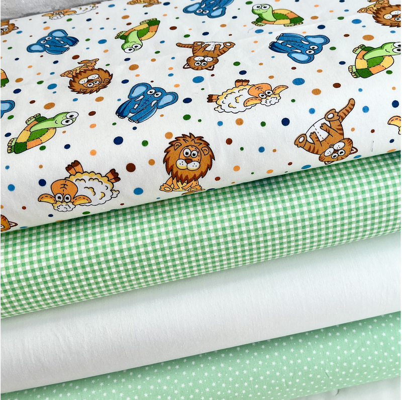 Green Baby Animals 4 Piece Fat Quarter Bundle 100% Cotton Poplin Fabric