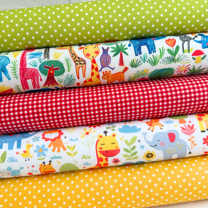 Nursery Animals 5 Piece 100% Cotton Poplin Fat Quarter Fabric Bundle