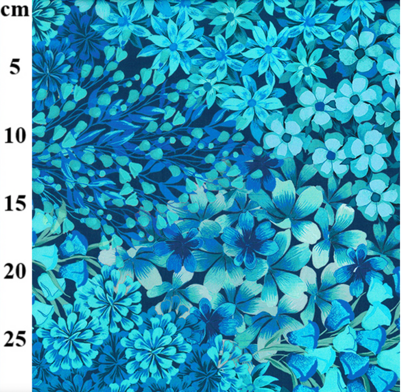 Cool Blue floral 100% cotton Lawn 53 inches wide sold per 1/2 metre