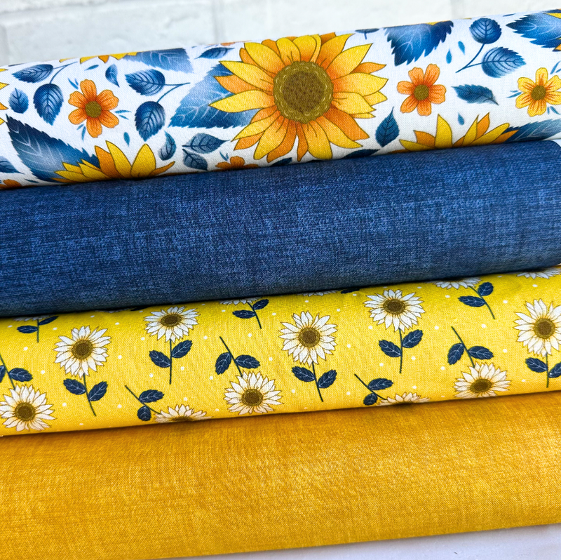 Golden Sunflowers 4 Piece 100% Premium Cotton Fabric Bundle