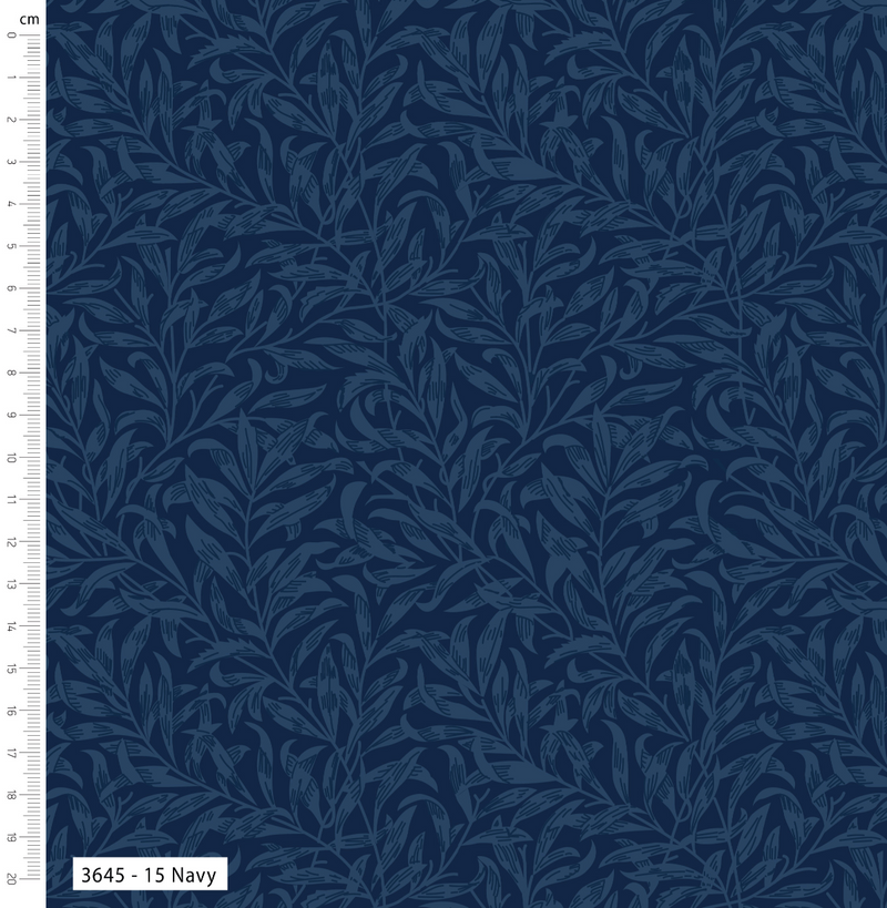 Navy Blue Willow Bough 100% Cotton Fabric - Sold Per Half Metre